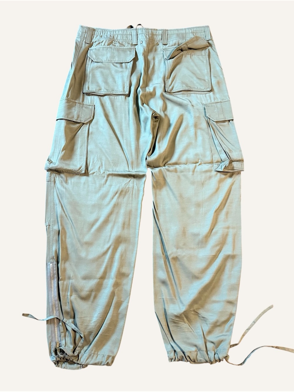 Golden Goose Olive Green Wide Leg Drawstring Cargo Trouser Pants - Picture 4 of 7